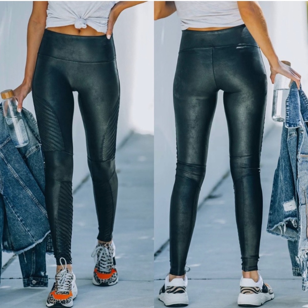 SPANX Leggings Faux Leather Moto Black Bikercore Punkcore Rocker Size M